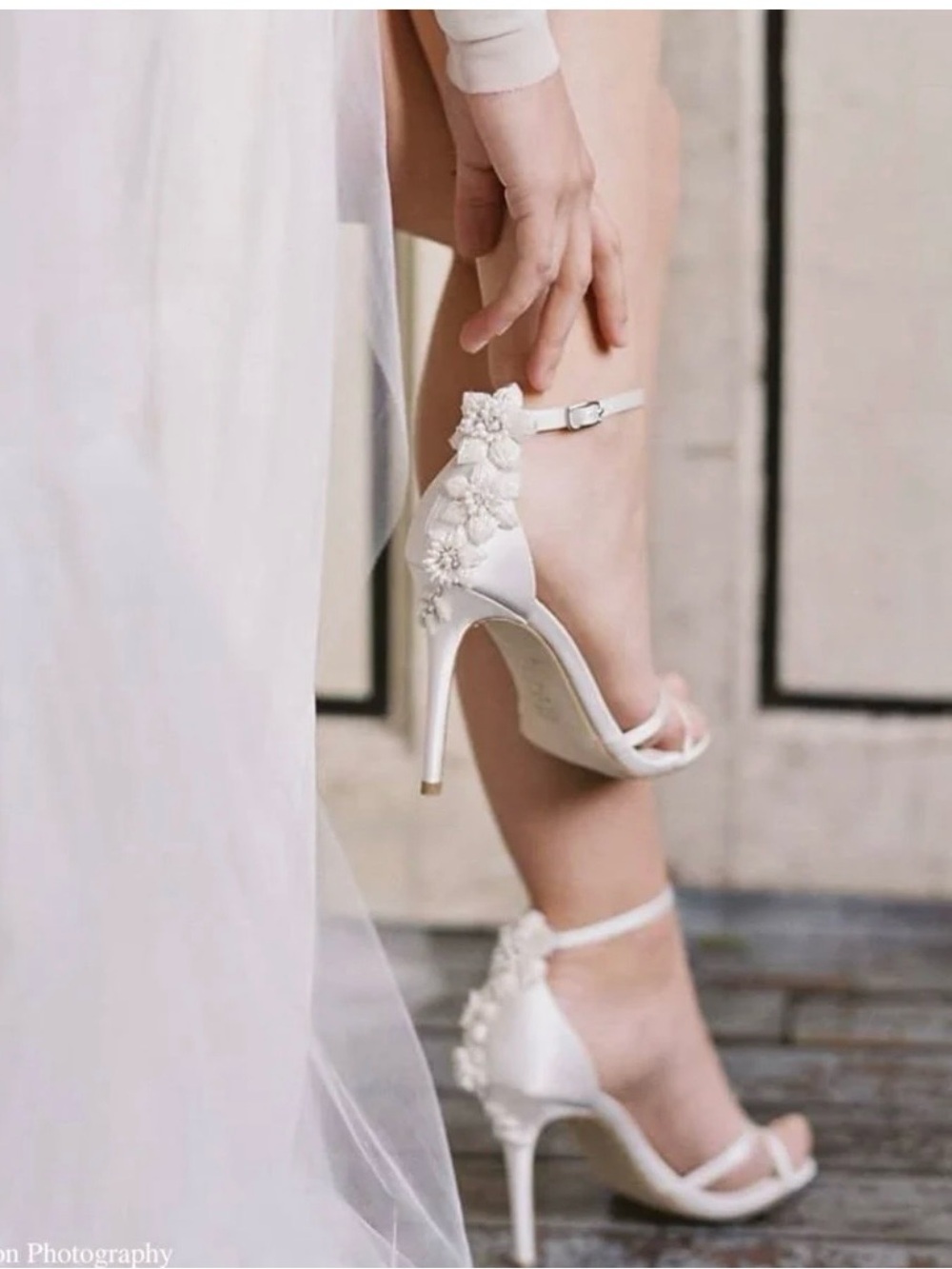Bella Belle Gardenia Ankle Strap Ivory Pearl Shoes with 3D Floral Sculpture